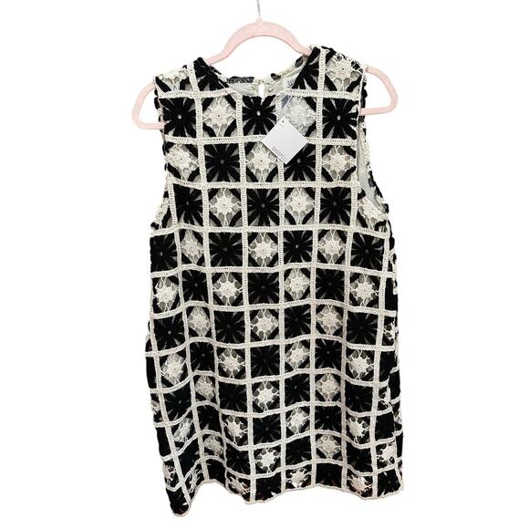 NWT - Ghospell Crochet Mini Dress - Black and Cream - Size Medium - Picture 2 of 8